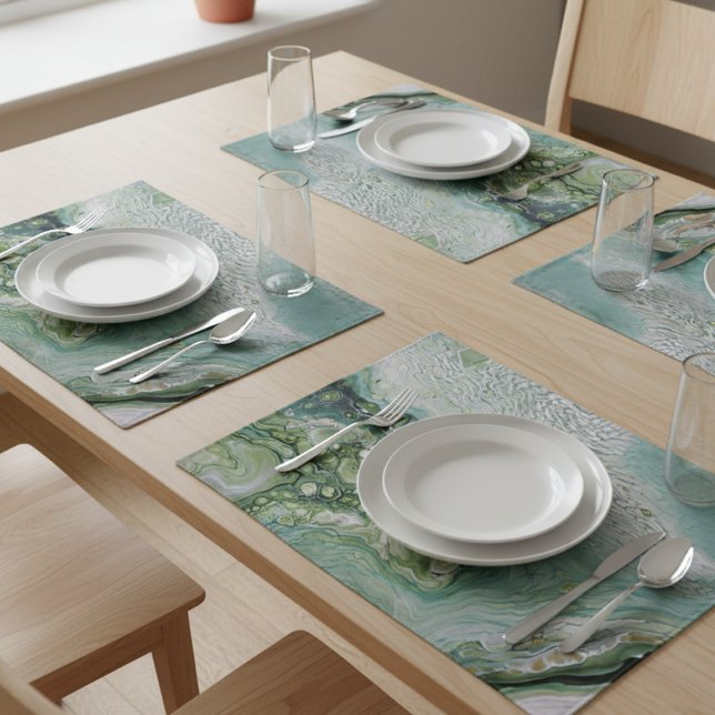 Modern Olive Sage Green Fluid Marble Art Cloth Placemat (Creator Uploaded)