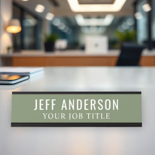 Modern Olive Sage Green Name and Title Desk Name Plate