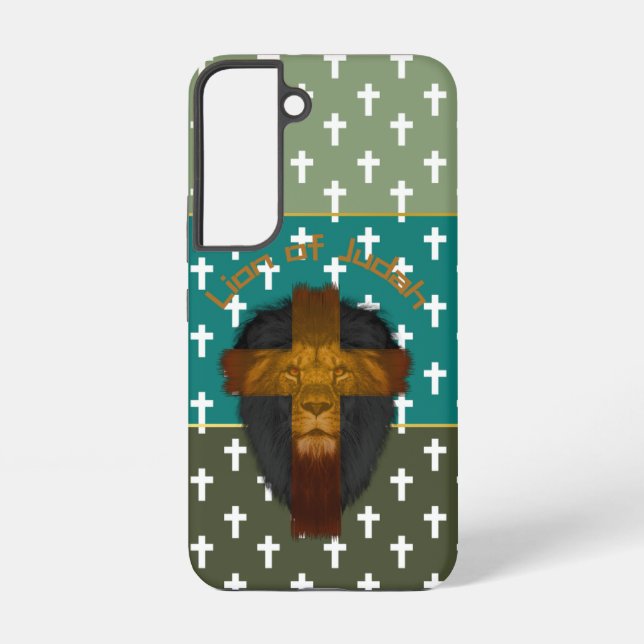 Modern Olive Turquoise Green Cross Lion of Judah Samsung Galaxy Case (Back)