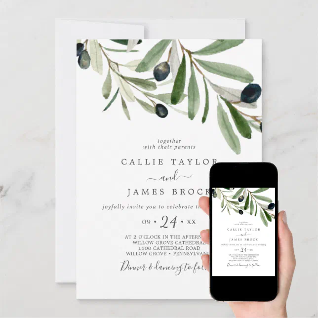 Modern Olive Wedding Invitation | Zazzle