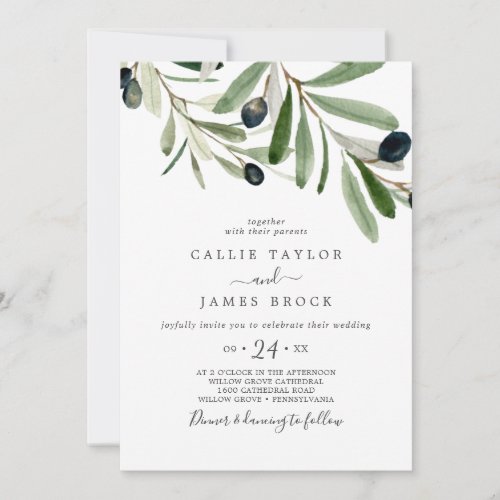 Modern Olive Wedding Invitation