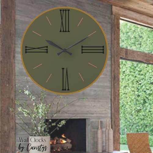 Modern Olive with Gold Trim Acrylic Wall Clock