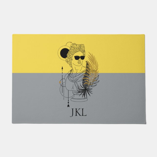 Modern Olympic God Apollo Colorblock Monogram Doormat (Front)