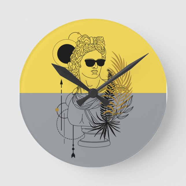 Modern Olympic God Apollo Colorblock Round Clock (Front)