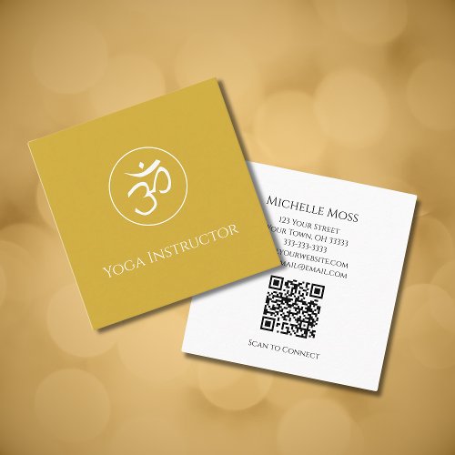 Modern Om Symbol Simple Yoga Wellness Gold  Square Business Card