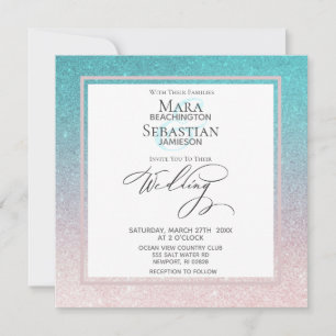 *~* Modern Ombre Beach Glitter Trendy AR4 Wedding Invitation