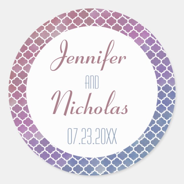 Modern Ombre Geometric Mosaic Wedding Classic Round Sticker (Front)