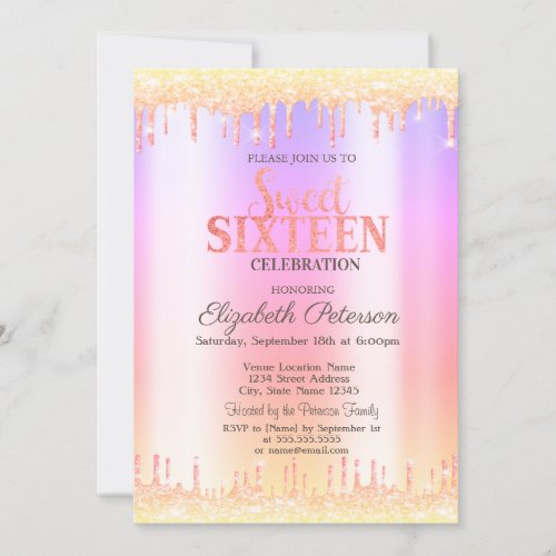 Modern Ombre Glitter Drips Sweet 16 Invitation