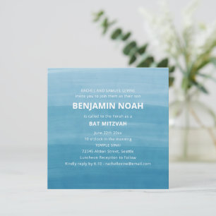 Modern Ombre Gradient Ocean Teal Blue Bar Mitzvah Invitation