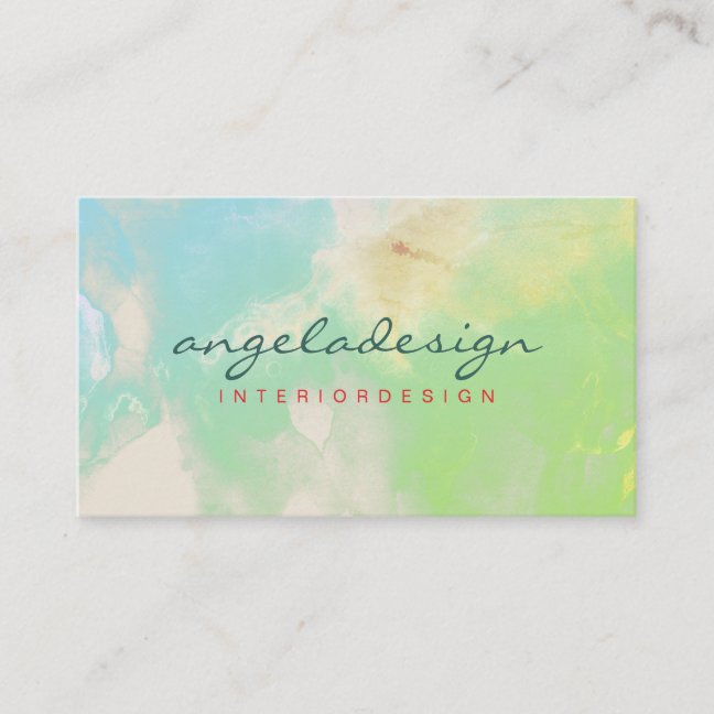 Modern Ombre Green Cloudy Watercolor Botanical Business Card