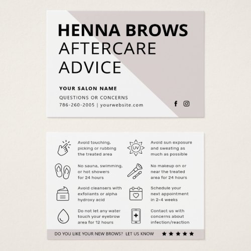 Modern Ombre Henna Eyebrow Tint Aftercare Card