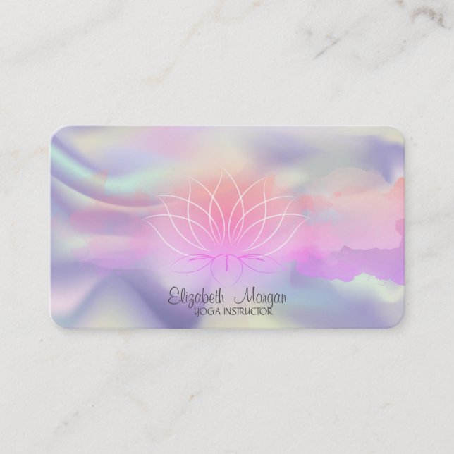 Modern Ombre Holographic Brush Stroke Lotus Business Card (Front)