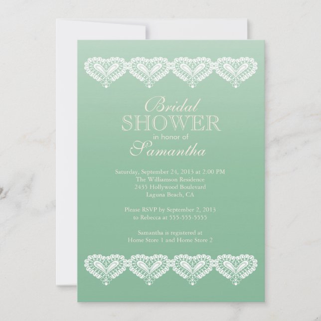 Modern Ombre Lace Hearts Bridal Shower Invitation (Front)