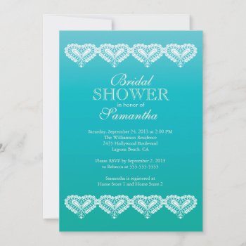 Modern Ombre Lace Hearts Bridal Shower Invitation by invitationstop at Zazzle