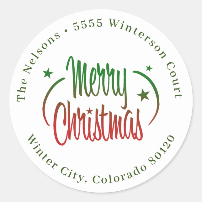 Modern Ombre Merry Christmas Classic Round Sticker (Front)