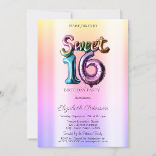Modern Ombre Neon Balloon Sweet 16 Invitation