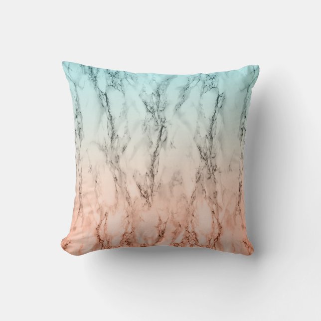 Modern ombre pink and blue marble throw pillow (Front)