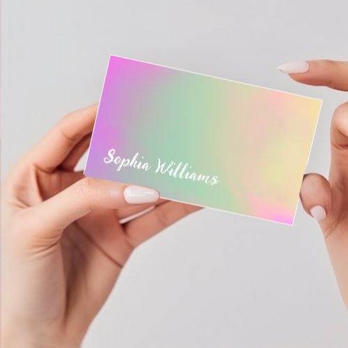 Modern Ombre Pink Green Yellow Handwritten Script  Business Card