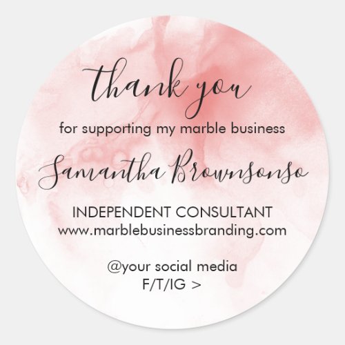 Modern Ombre Pink Watercolor girl boss thank you Classic Round Sticker