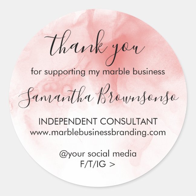Modern Ombre Pink Watercolor girl boss thank you Classic Round Sticker