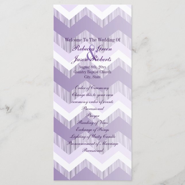 modern ombre purple chevron wedding programs (Front)