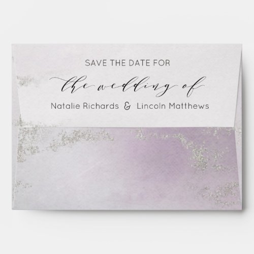Modern Ombre Purple Frosted Silver Save the Date Envelope