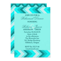 modern ombre turquoise chevron rehearsal dinner invitation