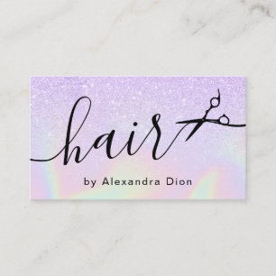 Modern ombre violet holographic hairstylist business card