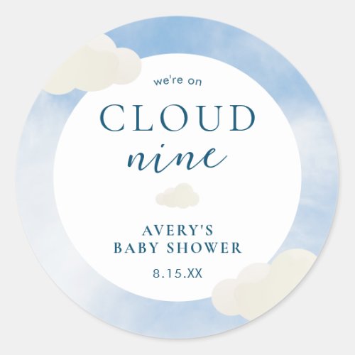 Modern On Cloud 9 Baby Shower Favor Classic Round Sticker