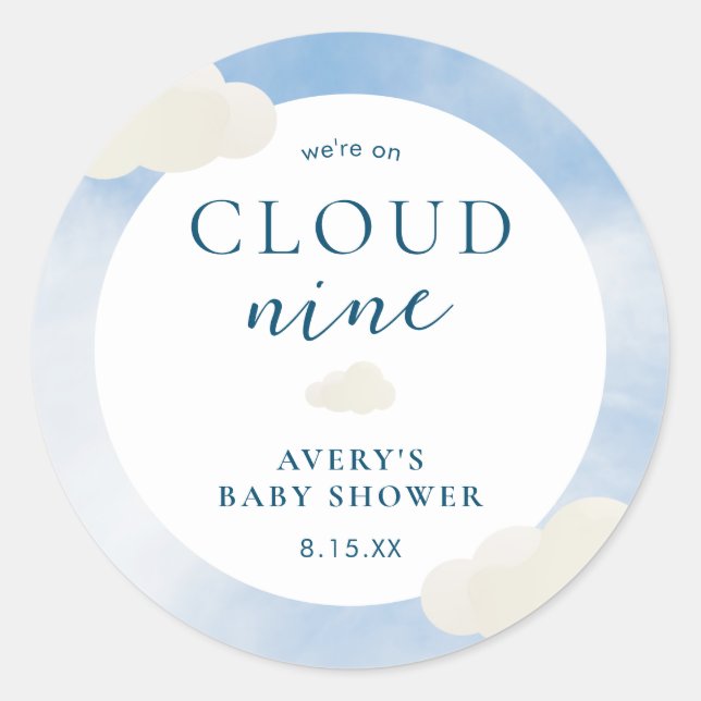 Modern On Cloud 9 Baby Shower Favor Classic Round Sticker (Front)
