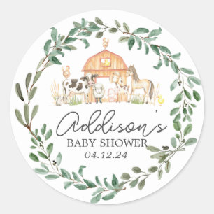 Modern on the Farm Baby Shower Invitation Classic Classic Round Sticker