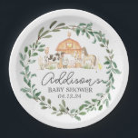 Modern on the Farm paper plate, greenery farm plat Paper Plates<br><div class="desc">Invite your guest with our elegant and modern on the farm baby shower invitation features greenery  garland and watercolor sweet baby  farm animals. Personalize with your baby shower details in simple layout and elegant handwritten style font.</div>
