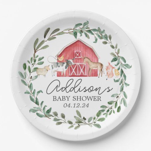 Modern on the Farm paper plate greenery farm plat Paper Plates