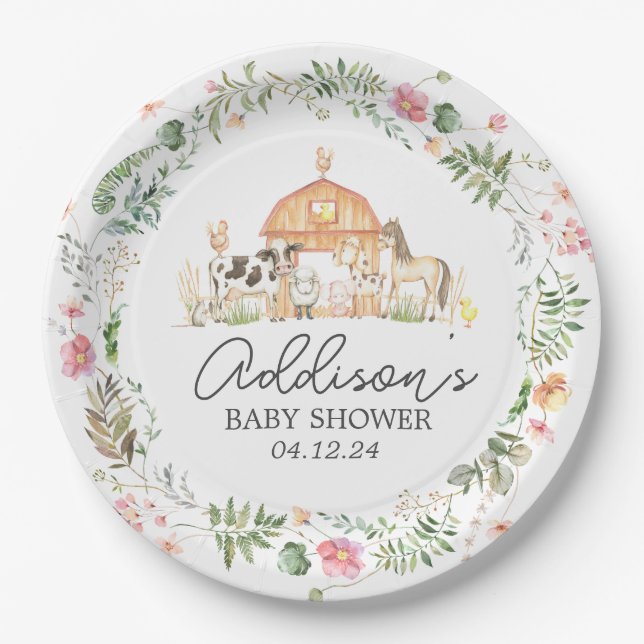 Modern on the Farm paper plate, greenery farm plat Plates (Front)