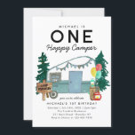 Modern One Happy Camper Trees Camping 1st Birthday Invitation<br><div class="desc">Modern Cute One Happy Camper Trees Camping 1st Birthday Invitation</div>