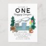 Modern One Happy Camper Trees Camping 1st Birthday Postcard