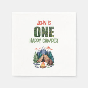 Modern One Happy Camper Watercolor 1st Birthday Napkins