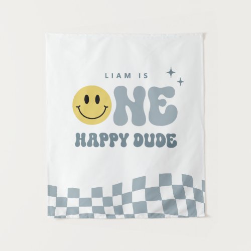 Modern ONE Happy Dude Birthday Party Tapestry