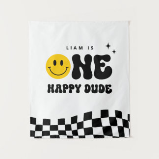 Modern ONE Happy Dude Birthday Party Tapestry