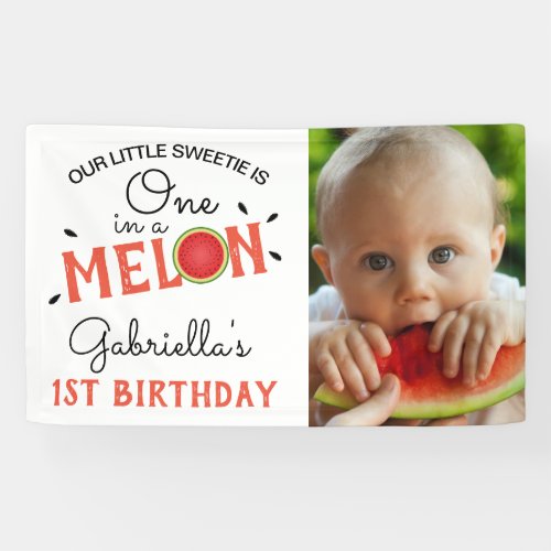 Modern One in a Melon  1st Birthday Photo Banner