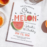 Modern One in a Melon | Summer Kids Birthday Invitation<br><div class="desc">Modern One in a Melon Birthday Party invitation,  featuring a contemporary design of a watermelon,  watermelon seeds,  the text "our little sweetie is" and a birthday template that is easy to customize.</div>