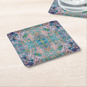 Modern One Of A Kind Abstract With Sangria Colors Square Paper Coaster