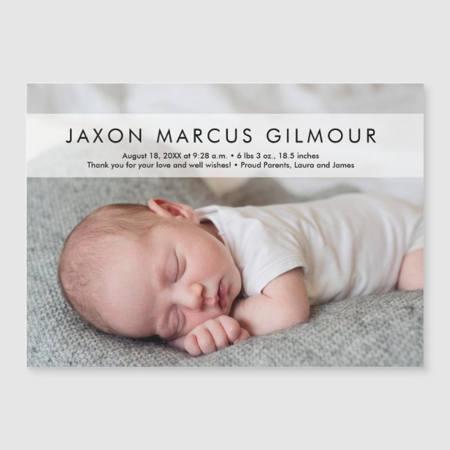 Modern One Photo Baby Name birth Stats Newborn (Front)