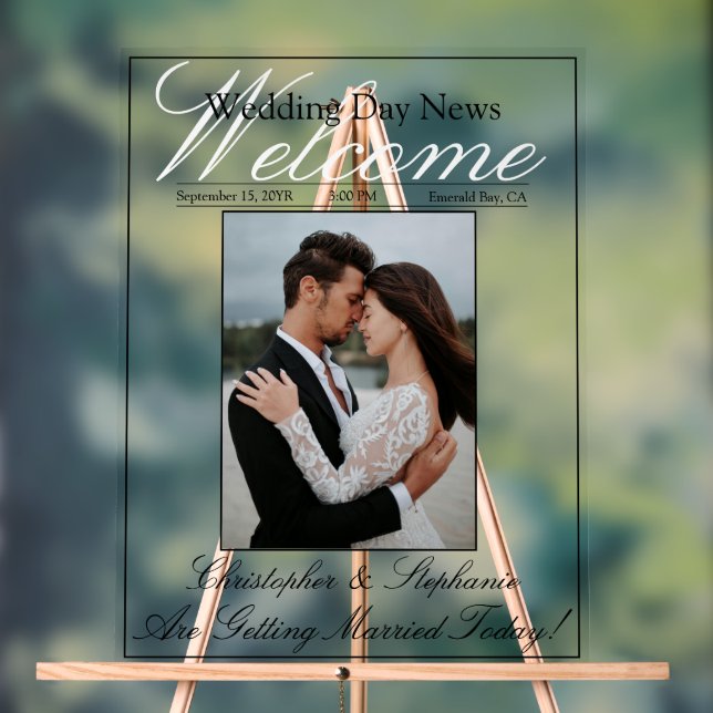 Modern One Photo Chic Calligraphy Wedding Welcome Acrylic Sign (Neutral)