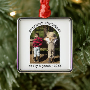 Modern One Photo Minimalist Simple Arch Christmas Metal Ornament