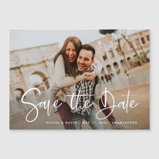 Modern One Photo Wedding Save the Date Card (Front)