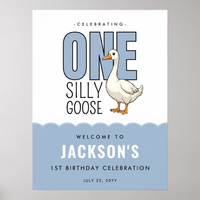 Modern One Silly Goose 1st Birthday Welcome Sign (Front)