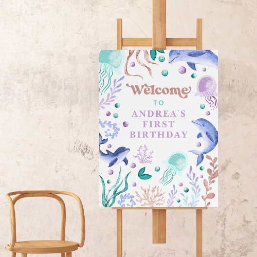 Modern Oneder the Sea Dolphin Retro First Birthday Foam Board