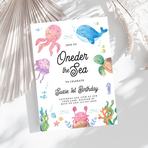 Modern Oneder the Sea Kids 1st Birthday Party Invitation