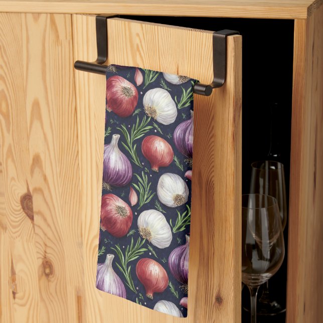 Modern onion pattern black kitchen towel (Thirds Fold)